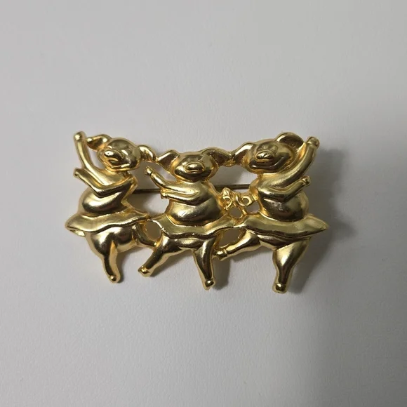 Dance Pig Brooch Gold Tone 3 Pigs Brooch Pin - Picture 12 of 12